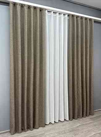 Комплект штор VR-Textil Лен Мешковина 200х270 2шт и Тюль 500х270 1770ш-115т Какаос белым 71-023/6 Киев