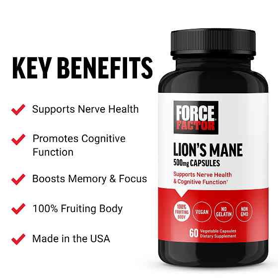 Ежовик гребенчатый Force Factor Lion's Mane 500 mg 60 Vegetable Capsules Луцк