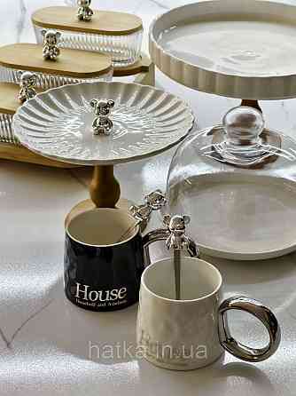 Тортівниця підставка для торта на ніжці «White kitchen» 21*13,5 см кераміка+дерево 8030-323 Київ