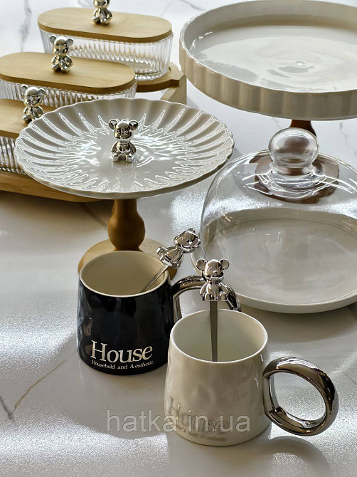 Тортівниця підставка для торта на ніжці «White kitchen» 21*13,5 см кераміка+дерево 8030-323 Київ - фото 6