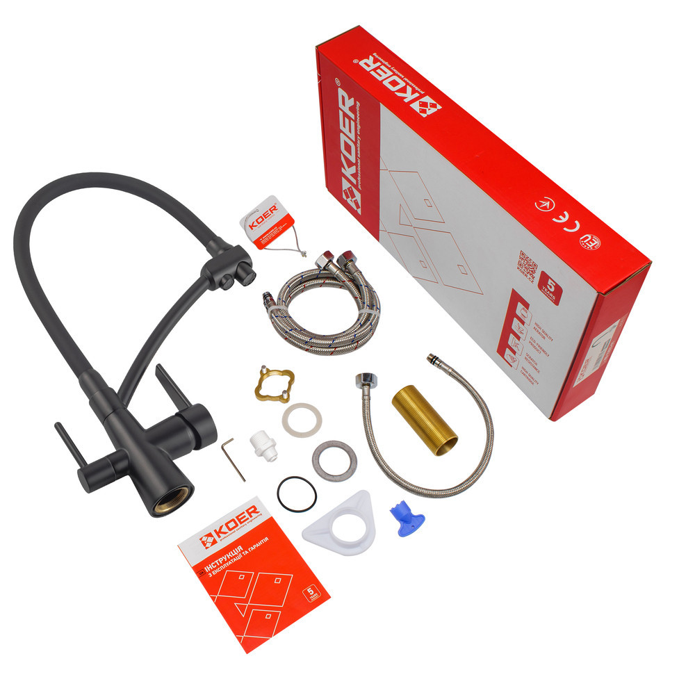 Кухонний змішувач з силік. виливом і вих. для питної води KOER KB-72003-05 (KR3376) Київ - фото 3