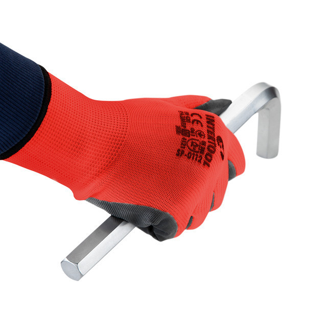 Рукавичка трикотажна з сірим нітриловим покриттям долоні, синтетична, червона,10