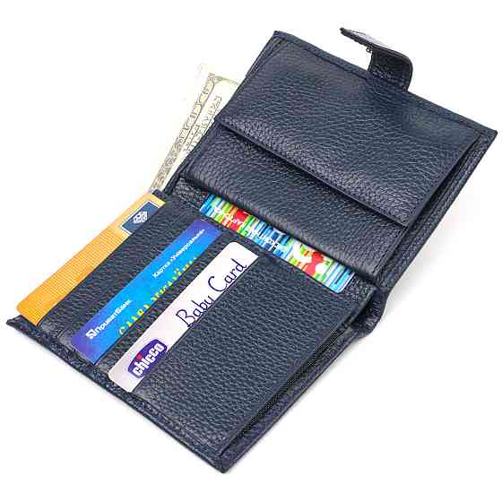 Практичний вертикальний чоловічий гаманець середнього розміру з натуральної шкіри флотар CANPELLINI 21735 Синій Київ