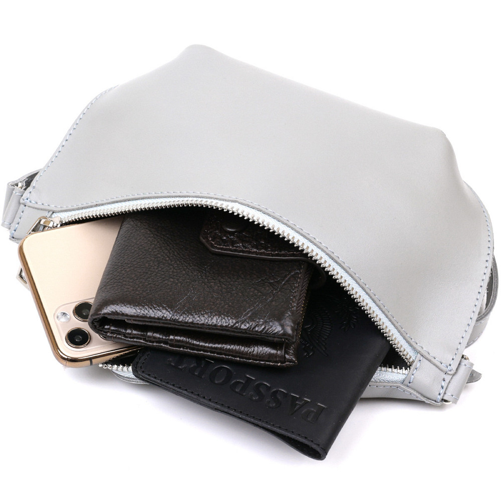 Жіноча бананка із натуральної шкіри Shvigel 16389 Сірий Київ - фото 5