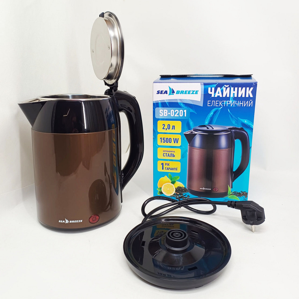Чайник электрический модный SeaBreeze SB-0201 1.8 л 2000 Вт, Тихий бытовой чайник WA-65 Львов - изображение 8