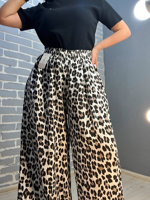 Брюки жіночі New collection 83474 талія на резинці палаццо широкі леопардовий принт 48 коричневі, коричневий, 48 Київ - фото 9