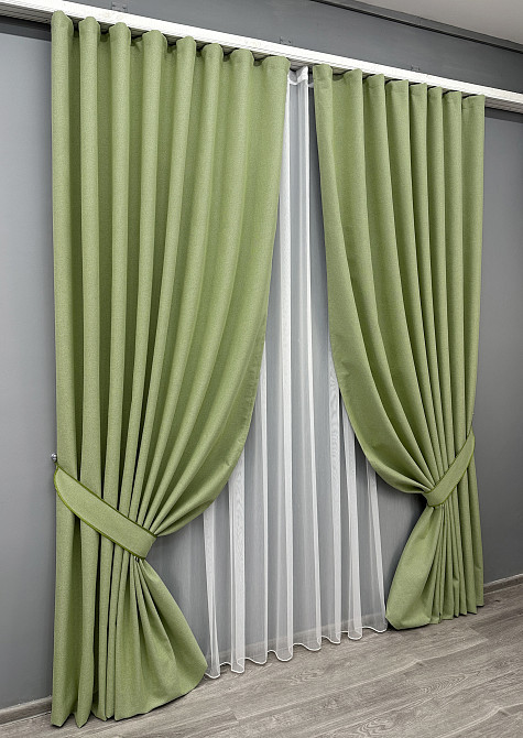 Комплект штор VR-Textil 100% блэкаут ASHEN NIGHT 200х270 2шт и Тюль 600х270 1841ш-1153т оливковый с белым 71-081/7 Киев - изображение 2