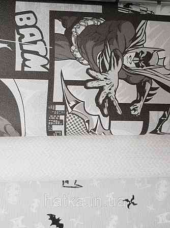 Метрові вінілові шпалери на флізеліні AdaWall Ada Kids дитячі бетмен комікси чорний сірий Київ