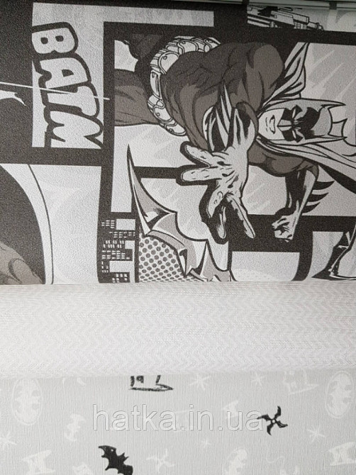Метрові вінілові шпалери на флізеліні AdaWall Ada Kids дитячі бетмен комікси чорний сірий Київ - фото 2