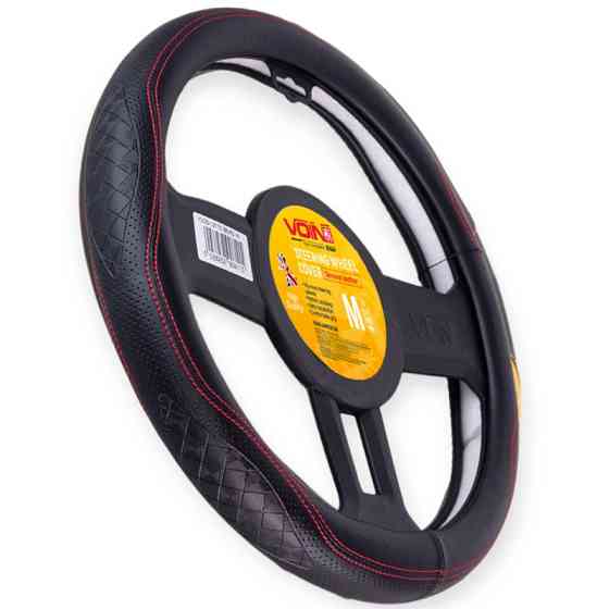 Чехол m кожа (37 - 39 см) черный перфор. вставка, один шов, белая основа VLOD-L2170 BK/RD руля Мукачево