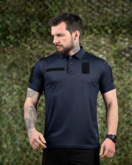 Поло футболка мужская с липучками для шеврона темно синяя для дснс S Одесса - изображение 2