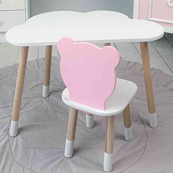Игровой столик и стульчик для малыша идеальный комплект для рисования и учёбы Cтол тучка и стул мишка розовый Киев