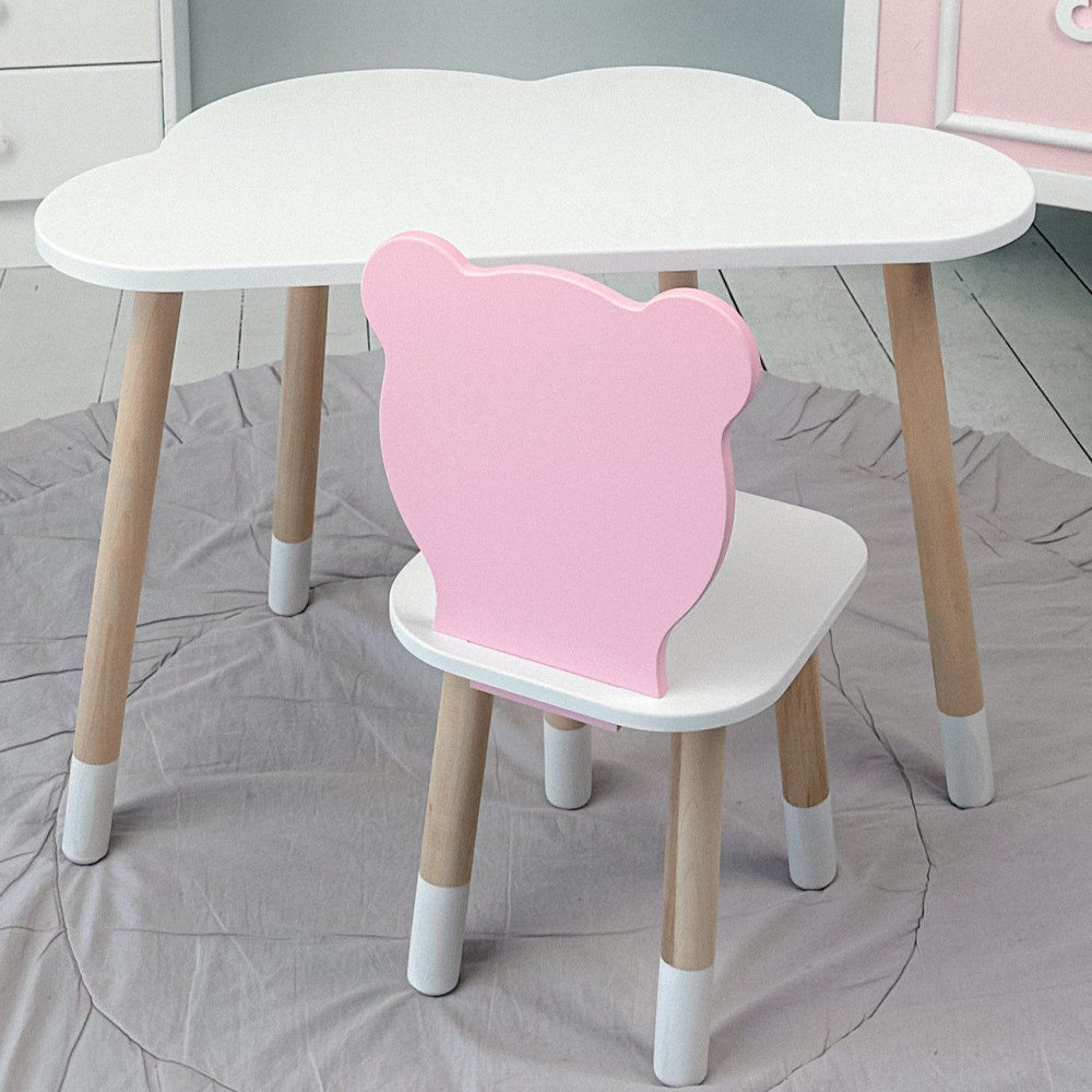 Игровой столик и стульчик для малыша идеальный комплект для рисования и учёбы Cтол тучка и стул мишка розовый Киев - изображение 2