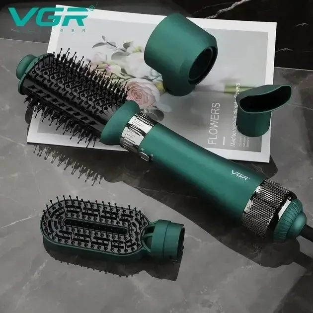 Фен-щітка Hot Air Styler VGR V-493, 1000 Вт, 2 режими, 22 см, шнур 360°, що обертається, 2 м кабель, 4 насадки Одеса - фото 2