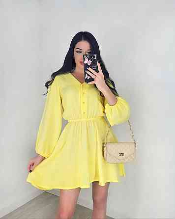 Жіноча легка міні сукня з натуральної тканини муслін Жовтий, 48/52 Одеса