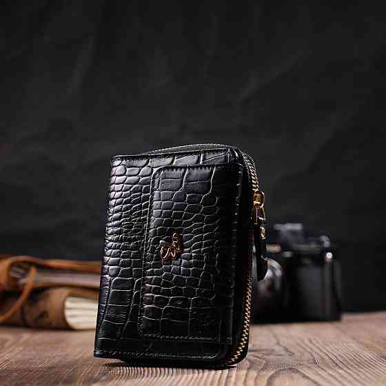 Компактний жіночий гаманець з місткою монетницею на блискавці з натуральної шкіри Tony Bellucci 22014 Чорний Київ