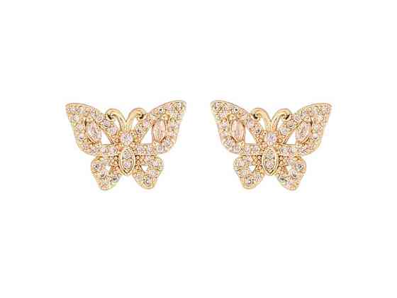 Серьги пусеты ML 18K «Бабочки с инкрустацией кристаллами» 295372 ТМ XUPING Киев