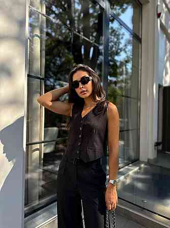 Женский брючный костюм двойка: жилет и брюки турецкая костюмка Черный, 42 Одесса