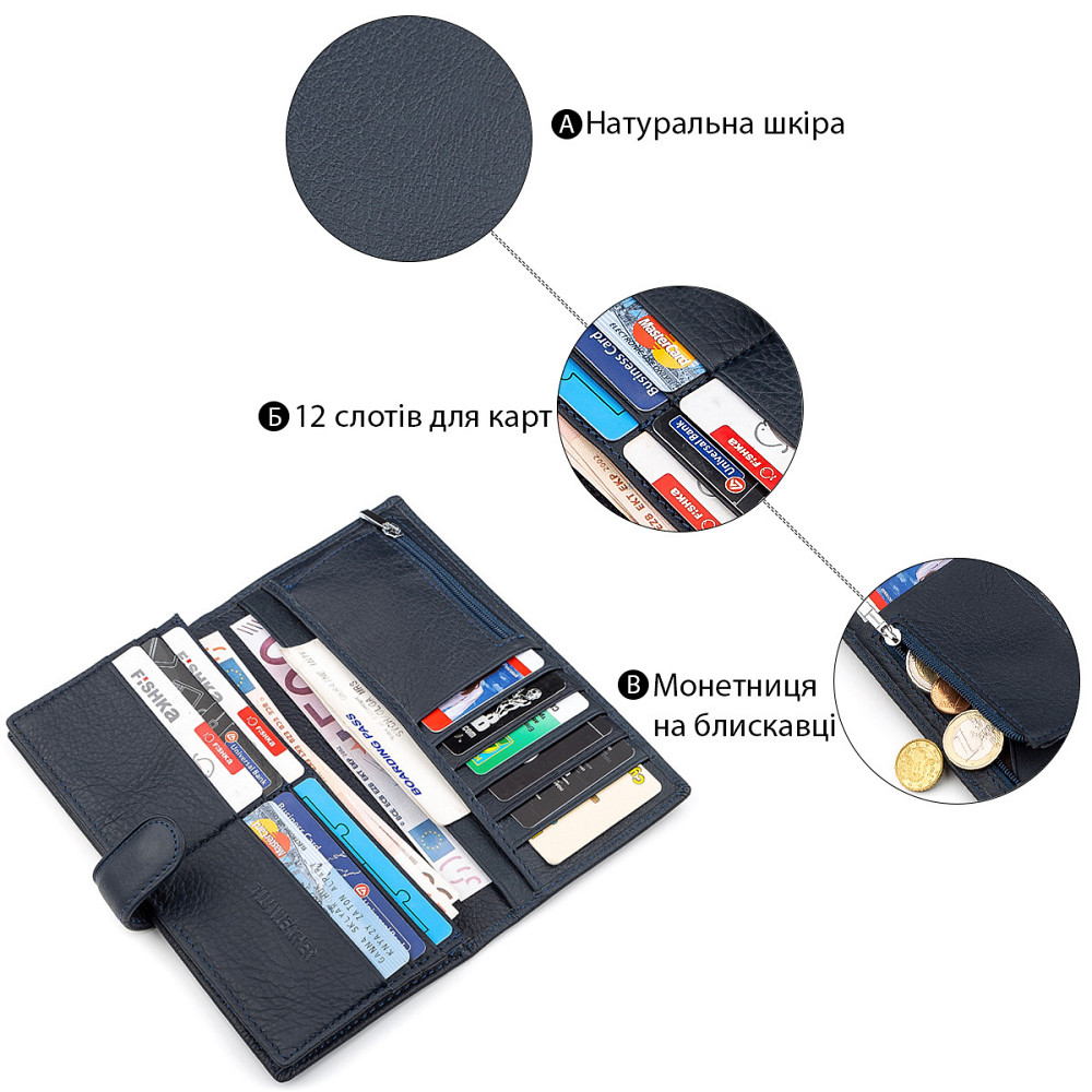 Чоловічий купюрник шкіряний Синій (ST Leather) Київ - фото 2