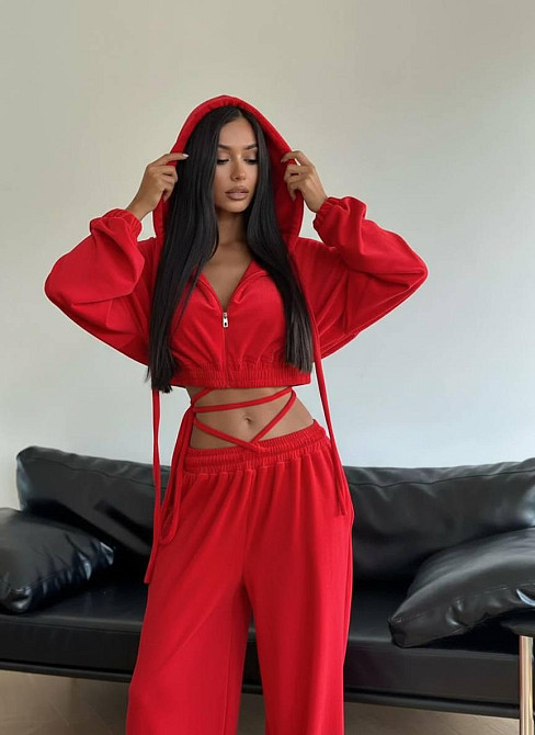 Жіночий стильний повсякденний велюровий костюм плюш-велюр Червоний, 44/46 Одеса - фото 1