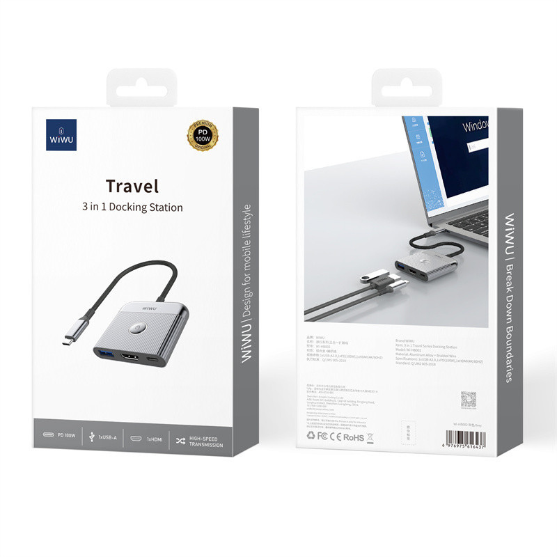 USB-Hub WIWU Traveling 3in1 USB C hub Wi-HB002 Gray Одеса - фото 2