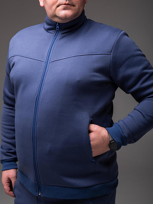 Сині спортивні костюми великих розмірів чоловічі теплий на флісі кофта на блискавці штани батал "Casual" Одеса - фото 6
