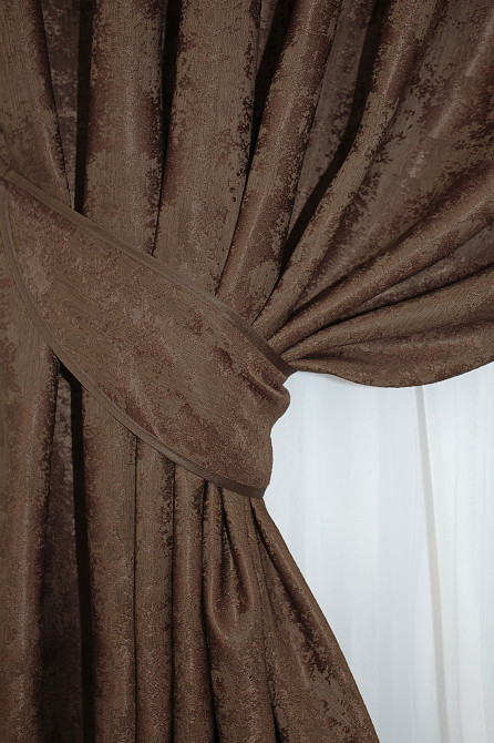 Комплект готовых штор VR-Textil Жаккард Sultan YL № 1202ш Шоколадный 150х270 см 2 шт (33-0034) Киев - изображение 5