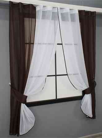 Кухонные шторы VR-Textil № 017к комбинированные с подвязками венге с белым 265х170 см (50-115) Киев