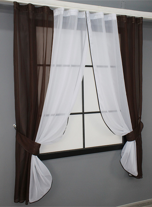 Кухонные шторы VR-Textil № 017к комбинированные с подвязками венге с белым 265х170 см (50-115) Киев - изображение 2