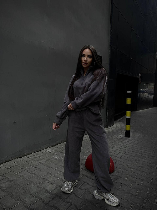 Женский удобный теплый костюм из флиса двусторонний Графит, 46/48 Одесса - изображение 2