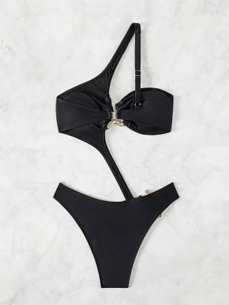 Жіночий суцільний купальник на одне плече Чорний L Харків