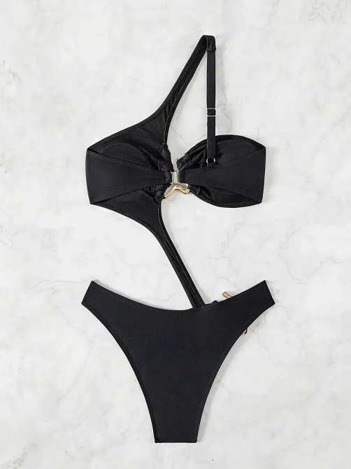 Жіночий суцільний купальник на одне плече Чорний L Харків - фото 3