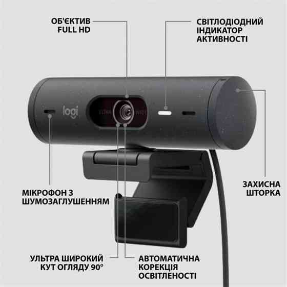 Веб-камера Logitech Brio 500 Graphite (960-001422) Чорний Харьков