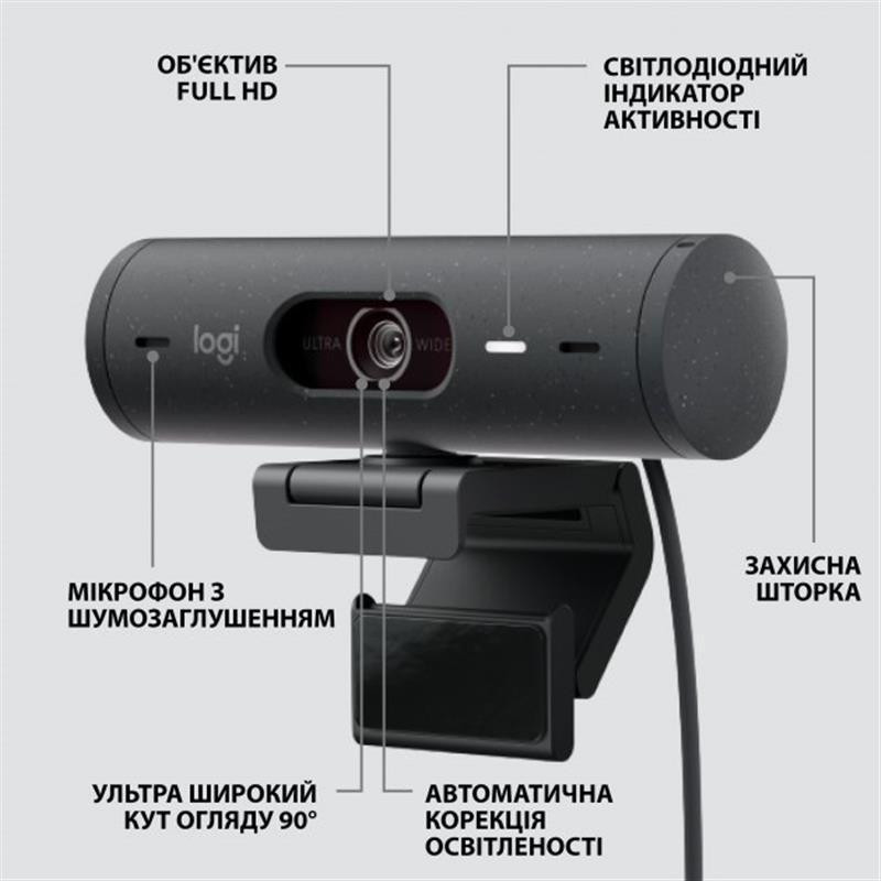 Веб-камера Logitech Brio 500 Graphite (960-001422) Чорний Харьков - изображение 5