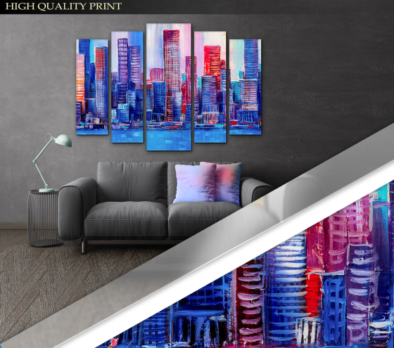 Модульная картина в гостиную / спальню Рисованный город Art-436_5 ( 80х118см ) Київ