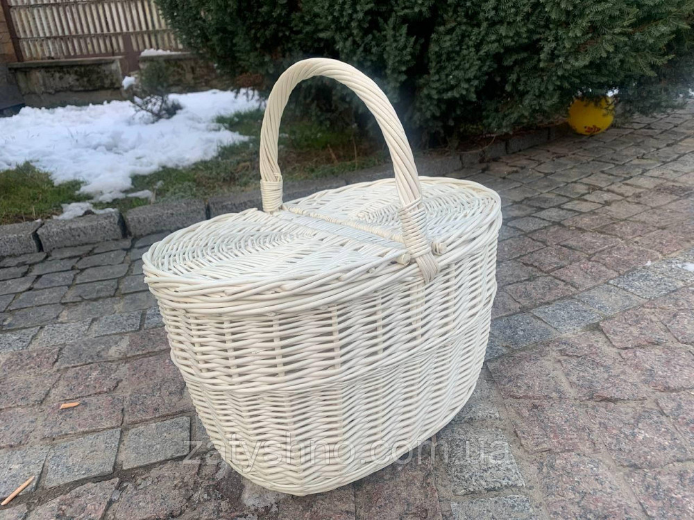Кошик плетений з кришкою, білий для пікніка Київ - фото 4