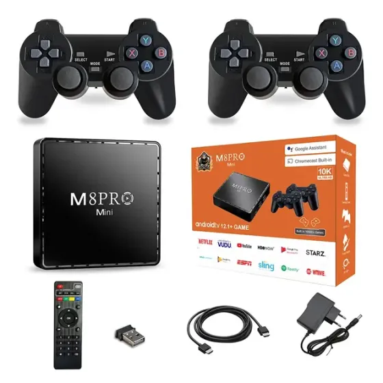 Игровая андроид ТВ приставка с Android TV + 2 джойстика M8PRO Mini ретро консоль PS1, Dendy, Sega Коломия