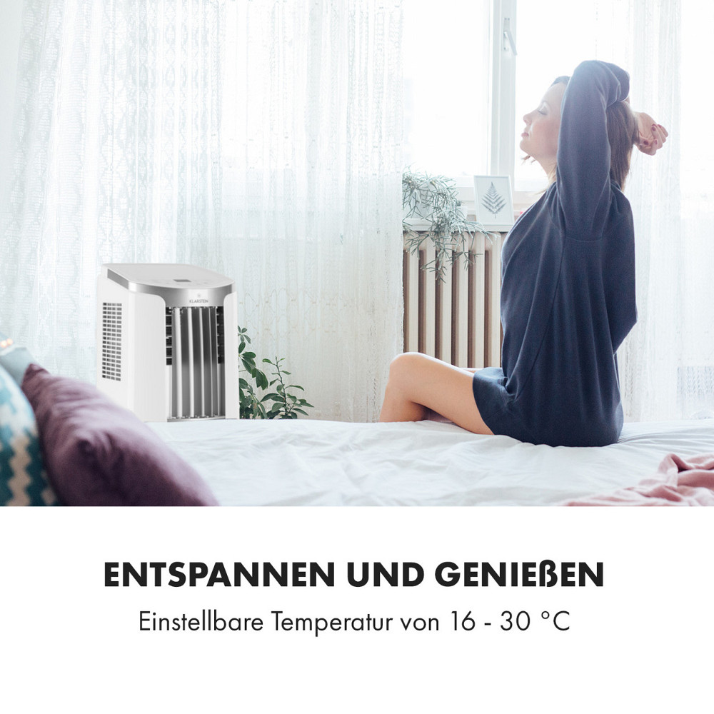 Новый мобильный кондиционер Breeze 9 4-в-1 9 000 BTU / 2,6 кВт EEK A Напольные ролики Функция таймера Белый / Ровно - изображение 7