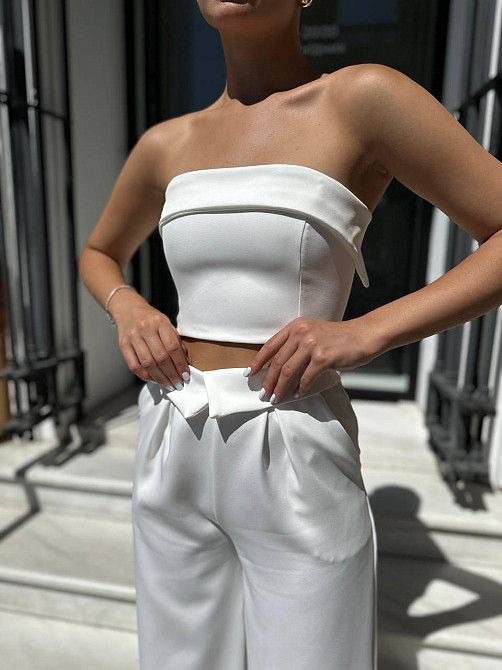 Жіночий стильний брючний костюм двійка: топ і брюки костюмка Одеса - фото 3