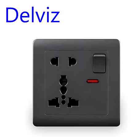 Універсальна розетка Delviz для всіх типів вилок (13А, 250 V) з вимикачем DZ-E1-11 (Сіра) Миколаїв