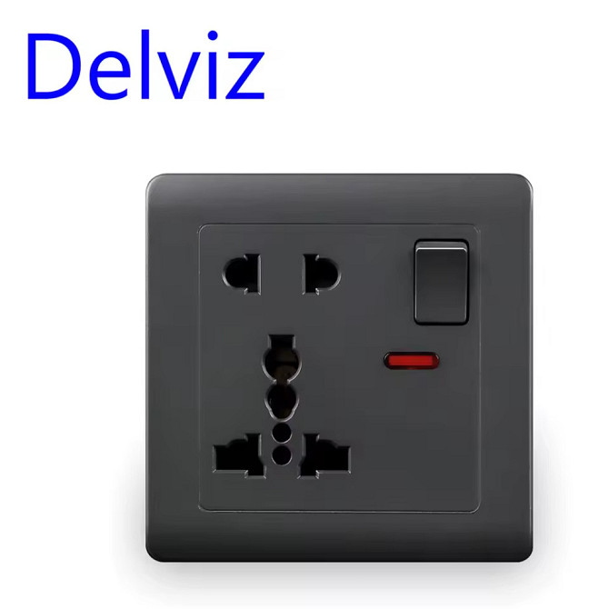 Універсальна розетка Delviz для всіх типів вилок (13А, 250 V) з вимикачем DZ-E1-11 (Сіра) Миколаїв - фото 1