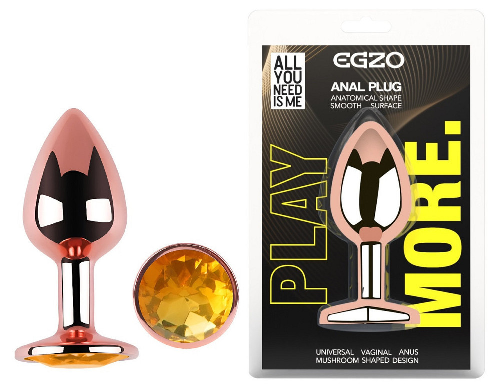 Анальна пробка з кристалом EGZO - Rose Gold Round Plug Yellow size S Sex Aura Київ - фото 1