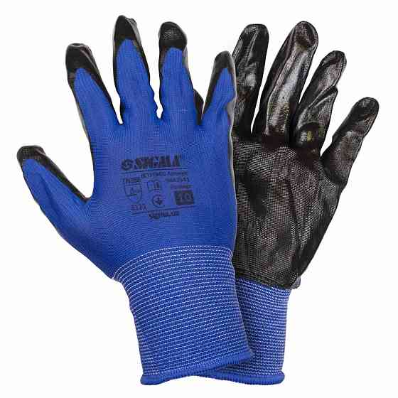 Sigma Перчатки трикотажные с частичным нитриловым покрытием р10 (сине-черные манжет) КРАТНО 12 Коломыя