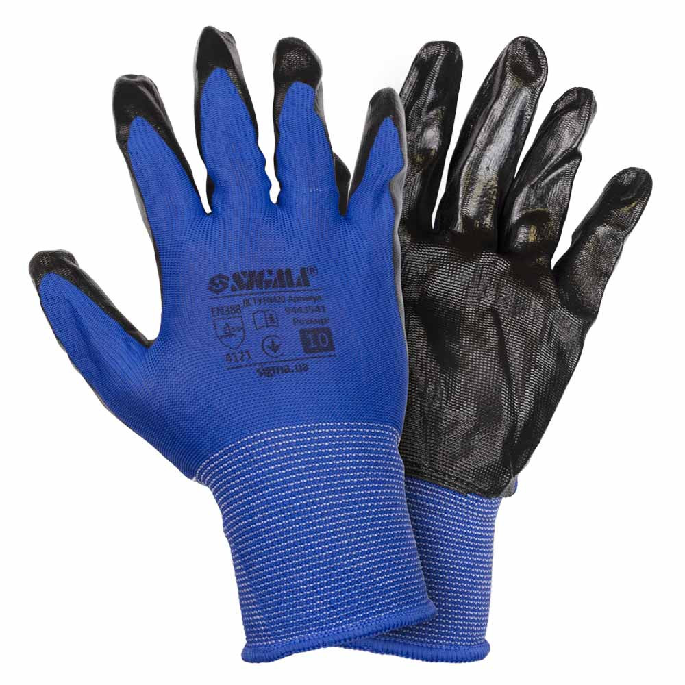 Sigma Перчатки трикотажные с частичным нитриловым покрытием р10 (сине-черные манжет) КРАТНО 12 Коломыя - изображение 3