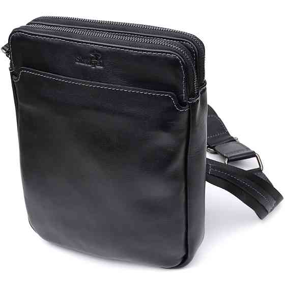 Красива чоловіча сумка через плече з гладкої натуральної шкіри Shvigel 20871_1 Чорний Київ