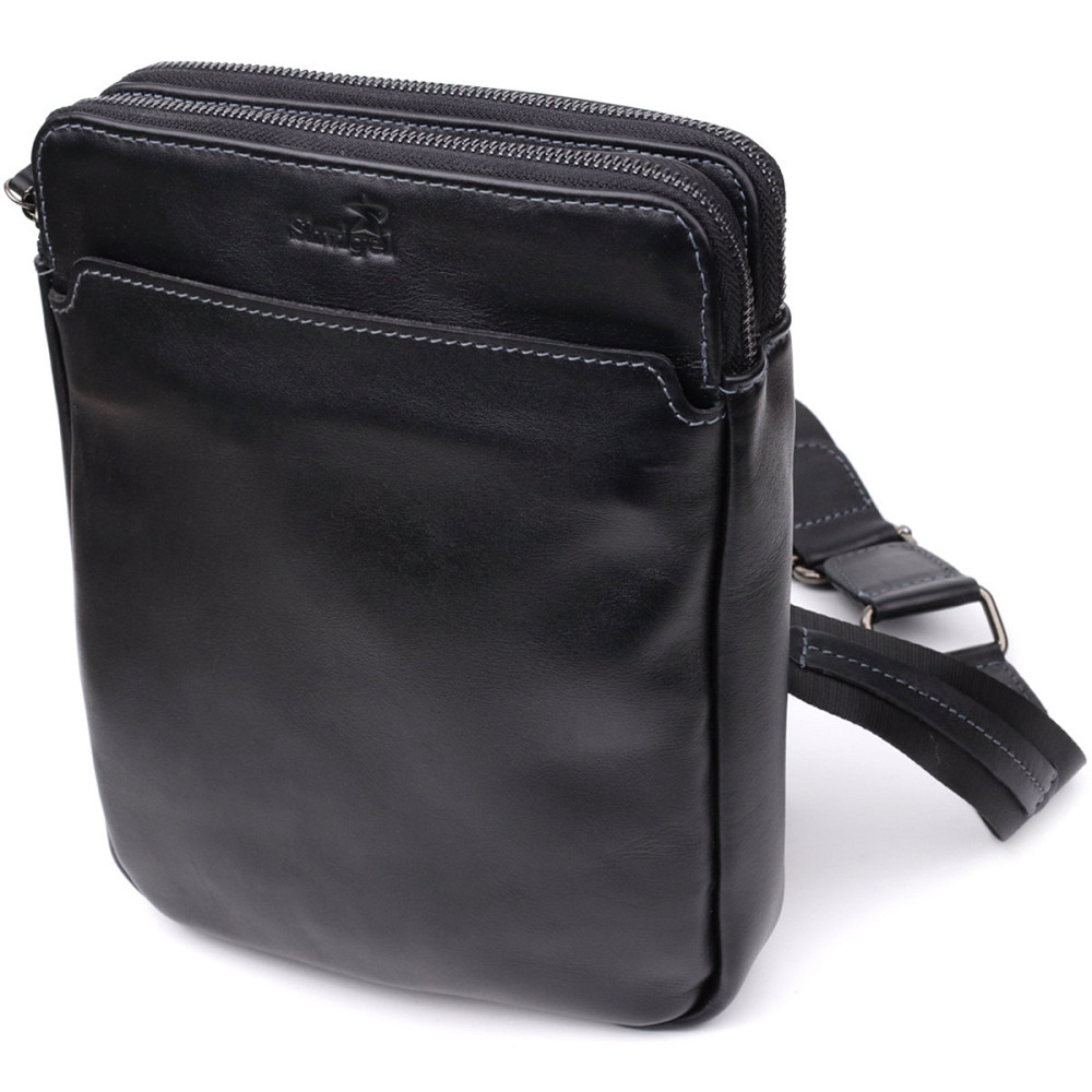 Красивая мужская сумка через плечо из гладкой натуральной кожи Shvigel 20871_1 Черный Киев - изображение 1