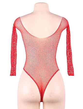 Боди в сетку Star Night Sparkle с длинными рукавами и открытыми плечами, красный Sex Aura Киев