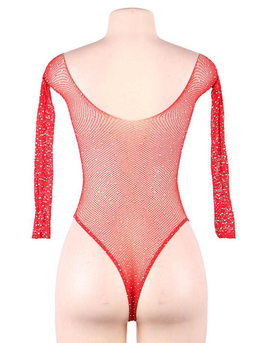 Боди в сетку Star Night Sparkle с длинными рукавами и открытыми плечами, красный Sex Aura Киев - изображение 6