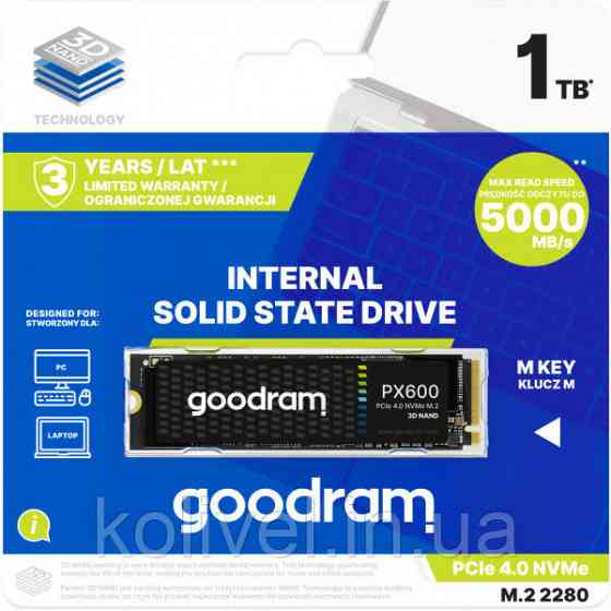 SSD 1Tb GoodRAM PX600 M.2 2280 PCIe NVMe Gen 4x4 3D NAND, Retail (SSDPR-PX600-1K0-80#) Киев