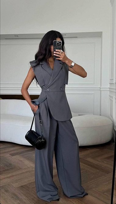 Женский классический костюм брючный двойка костюмка Серый, 46/48 Одесса - изображение 3